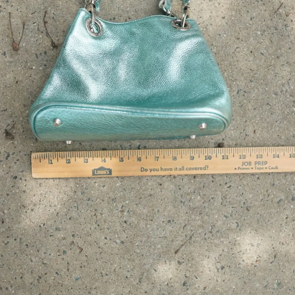 Arcadia Italy Metallic Turquoise Leather Grommet Shoulder Bag Y2K Vintage RARE